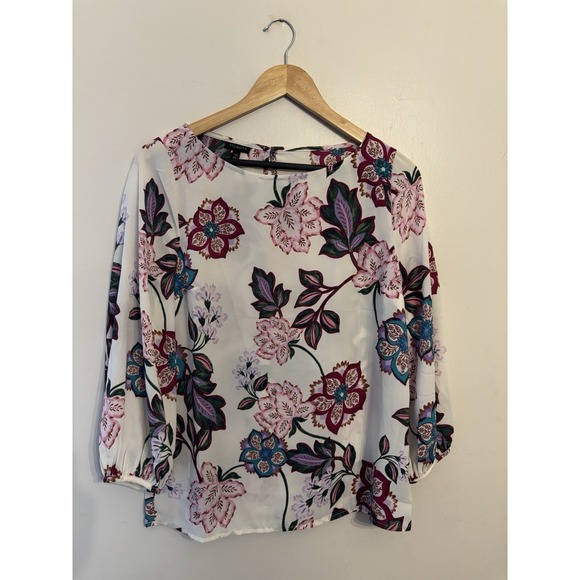 Talbots Women's White Floral Print 3/4 Poet Sleeve Blouse Top Size XS - Picture 2 of 6